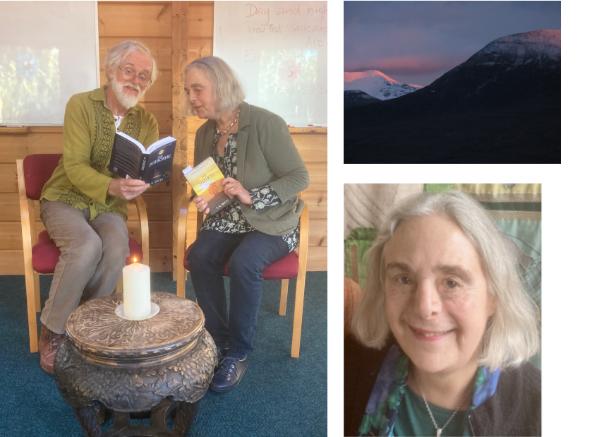 credit:Pictures clockwise L – R: Gillian and Andrew (A G Rivett) at Findhorn, Sail Mhór Scottish Highlands, Gillian