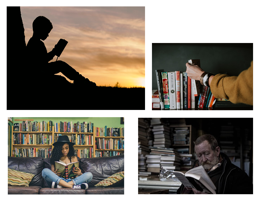 New vision. Timeless values. Four images showing readers of different ages, sexes and ethnicities.